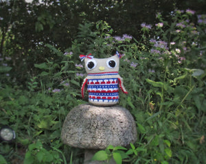 Leaping Stitch Owl (Red, White, Blue)